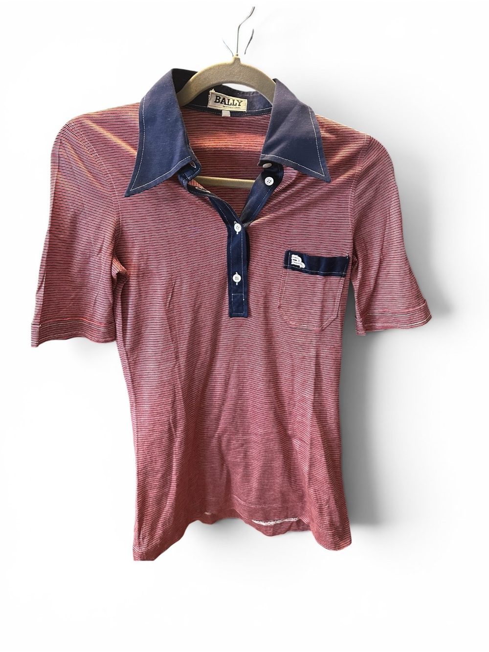 Vintage Bally International Striped Polo Shirt Red Navy Size small - Picture 1 of 7